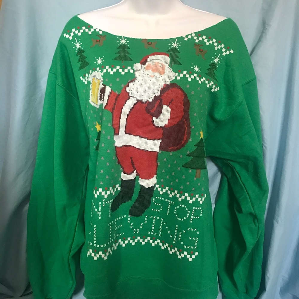 Green Off-the-shoulder Christmas Sweater